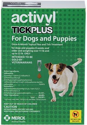 Merck Animal Health Activyl Tick Plus For Dogs Over 11.1 pounds and Up To 22 pounds, Pack of 6