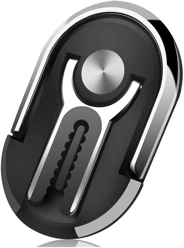 Ovtel Phone Ring Holder Stand, New 3 in 1 360°Rotation & 90° Flip Multipurpose Mobile Phone Bracket, Universal Air Vent Phone Mount and Finger Grip Ring Kickstand (Black)