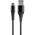 Monoprice USB 2.0 Micro B to Type A Charge & Sync Cable - 6 Feet - Black | Nylon-Braid, Durable, Kevlar-Reinforced - AtlasFlex Series
