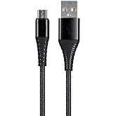 Monoprice USB 2.0 Micro B to Type A Charge &amp; Sync Cable - 6 Feet - Black | Nylon-Braid, Durable, Kevlar-Reinforced - AtlasFlex Series