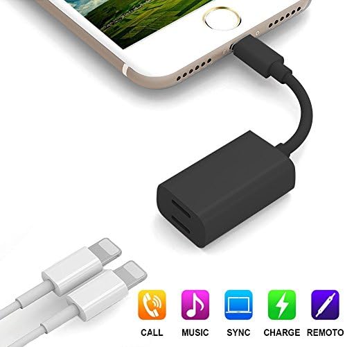 LEOGEO Dual Lightning Adapter Splitter For iPhone 7/7 Plus, Lightning To Double Lightning Headphone Charge Adapter, Support iPhone 8/8Plus/X IOS 11/10.3 Devices - Black