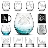 Choose your Sea Life Glass with Sea Turtle, Dolphin, Stingray, or Hamerhead Shark, Etched on Wine, Beer, Whiskey, Pint Glasses, Flask, Coffee Cup or Mug by Integrity Bottles