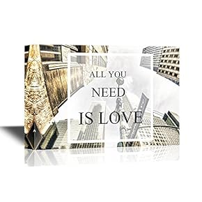 Canvas Wall Art - All You Need is Love Quotes on Highrise Buildings Background - Gallery Wrap Modern Home Art | Ready to Hang - 12x18 inches