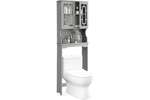 COSTWAY Over The Toilet Storage Cabinet, Bathroom Shelf Over Toilet, Double Door Bathroom Storage Cabinet Organizer with Adju