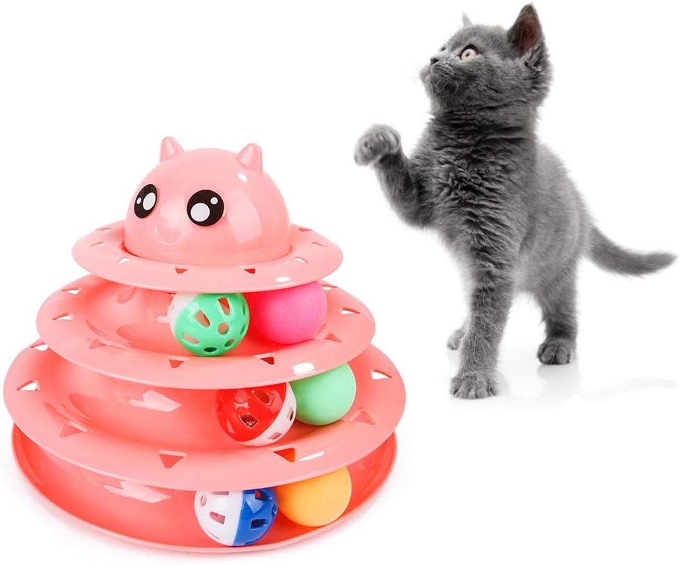 weemoment Cat Tower Toy,Pet Cat ThreeLayer Turntable Puzzle Bell Toy