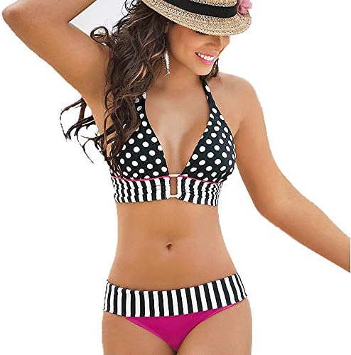 Hunzed Women【Striped Printed Bikini】 Womens Striped Spot Print Strappy Tankini Swim Suit