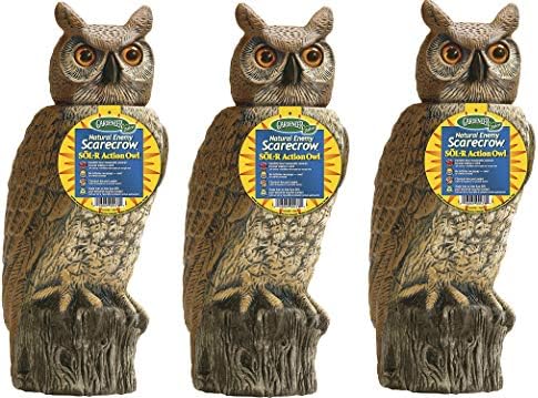 Dalen Gardeneer 100055888 Gardeneer by Dalen Solar Action Owl Natural Scarecrow Device, 18in, 18 in. in, Yellow (Pack of 3)