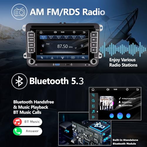 HLLECARMO 7 Inch Car Radio Compatible with iOS/Android Carplay for VW Polo 5 Golf 5 Golf 6 Jetta Passat Touran with Bluetooth/RDS AM FM/DSP EQ/USB/SWC/Mirror Link/Canbus