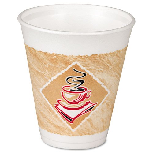 Dart 12X16G 3.6 Inch Top And 2.1 Inch Bottom Diameter 4 Inch Height 12-Ounce Cafe G Design Red Accent Printed Foam Cup 20-Pack ( Case of 50)