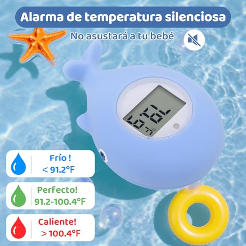 Termómetro para Bañera de bebé, Termómetro de Agua para Bañera de bebé en Forma de Ballena, Termómetro Digital de Temperatura del Visualización Precisa, Seguro y Fiable (Azul)