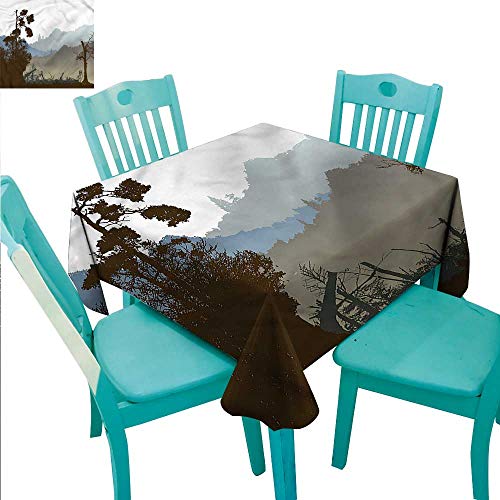 Polyester Fabric Tablecloth Mountain Water Repellent Landscape Trees and Plants 70"x70"