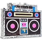 BLUE PANDA Boombox Pinata - 80s and 90s Theme Party Decorations, Hip Hop, Retro Birthday Supplies (16.5x12.8x3 In) - 90s Party Decorations - Boom Box Decor Pinata