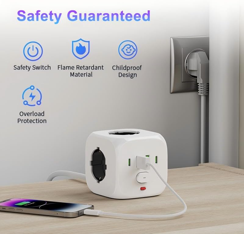 Ciabatta Elettrica Multipresa con USB,Multipresa Cubo a 3 Prese Schuko