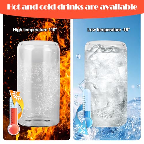 Nuangoo 6 x Drinking Glasses with Bamboo Lids and Glass Straw, Glass Can 500 ml, with Lid and Straw, Reusable Cups for Ice Coffee, Cocktail, Smoothie, Soda, Beer