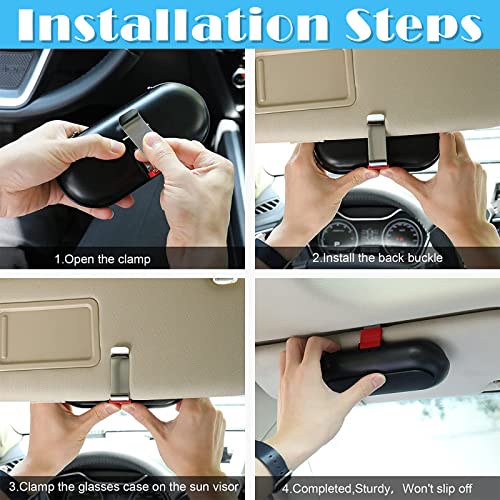 Emoin Sunglasses Holder for Car,Car Visor Sunglass Holder,Auto Sunglasses Holder Case with Card Slot,Universal Car Glasses Holder for Sun Visor,Eyeglasses Visor Organizer Storage Case for Men Women
