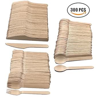 MD comercio desechables de madera cubiertos Set, 300 desechables