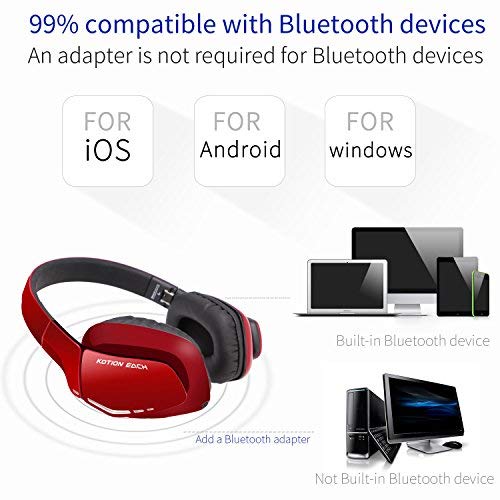 Cuffie Wireless Bluetooth KOTION EACH Gameing per PS4, Xbox One S, PC, Tablet, iPhone 5/5s 6/6S plus 7, Samsung S3/S4,HTC, Huawei, LG, Xiaomi, ipad e Mac Pieghevoli con Microfono Rosso