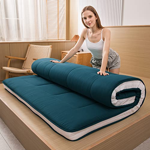 MAXYOYO Futon Mattress, Japanese Floor Mattress, Quilted Extra Thick, Foldable, Breathable, Guest Bed (Bluestone, King)