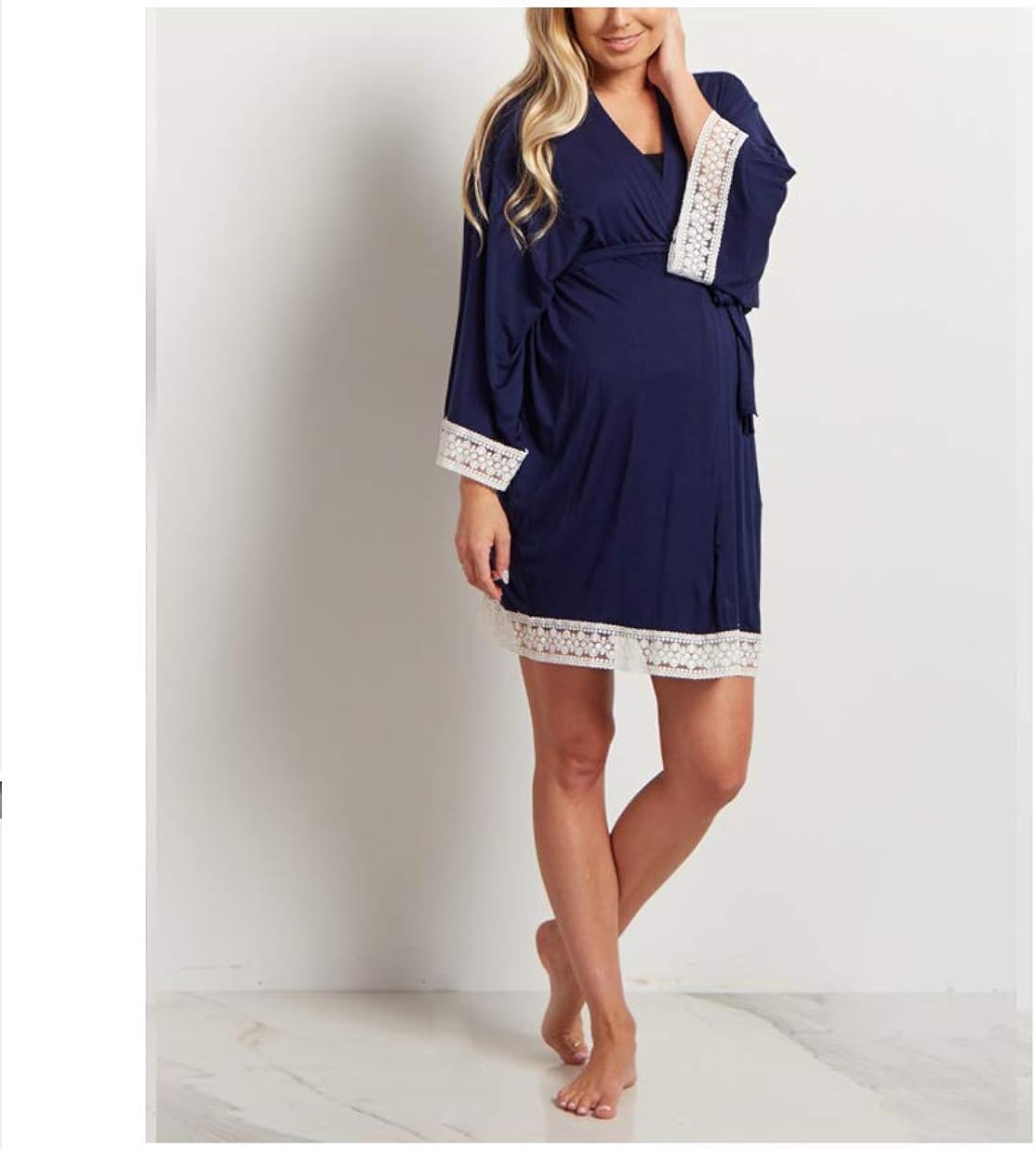 Pregnant Women Maternity Lace Dress Cotton 3/4 Sleeve Night Robes Long