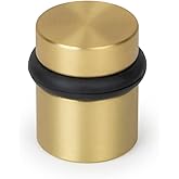 Floor Door Stop Heavy Duty Solid Brass, Satin Brass, 1.5 in Door Stopper | Mega Handles Wall Protector from Knobs, Rubber Bumper, Mounting Hardware Included, for Hardwood Carpet Tile, Floor Mounted