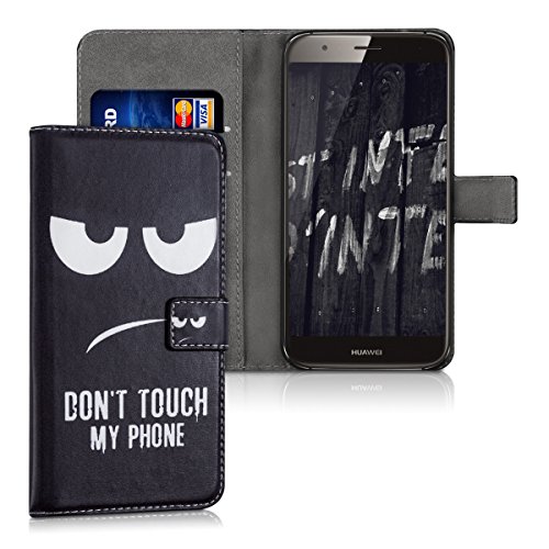 kwmobile Chic synthetic leather case for the Huawei G8 / GX8 with convenient stand function - Design Don't touch my phone in white black