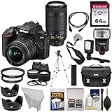 Nikon D3500 Digital SLR Camera & 18-55mm VR & 70-300mm DX AF-P Lenses with 64GB Card + Case + Flash + Tripod + LED Light + 2 Lens Kit