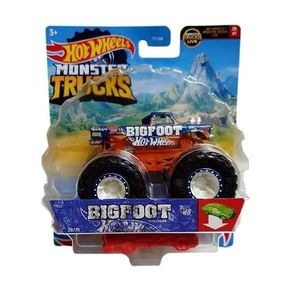 Hot-Wheels-FYJ44-Monster-Trucks-164-Scale-Die-Cast-Assortment-with-Giant-WheelsAssorted-ModelDesignStyle Hot Wheels Monster Trucks Selection of 1:64 Scale Collectible Die-Cast Metal Toy Trucks, Giant Wheels & Stylized Chassis…