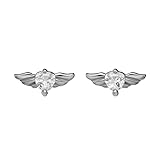 Stainless Steel Angel Wings Stud Earrings w/Heart