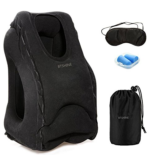 BTSHINE Inflatable Travel Pillow, Travel Pillow Soft Air Inflatable Neck Pillow Comfortable Traveling Bolster Car Pillows for Sleeping Bedding(Black)