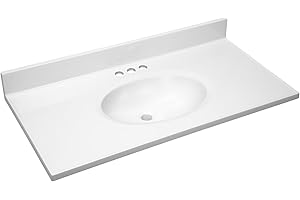 Design House 37-In-Wide Vanity Top Sink, 4-In. Backsplash, Cultured Marble, Stain-Resistant, Pre-Drilled Centerset Holes, White, 37.0 In. W x 19.0 In. D x 10.6 In. H, 586206