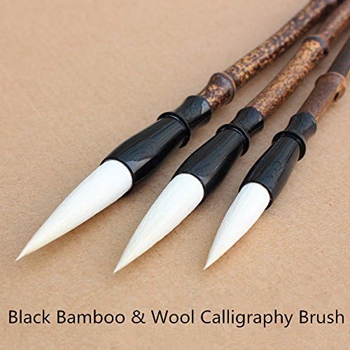 2500 Painting and Calligraphy Art For Professional Calligrapher High-Grade China Black Bamboo Hu Writing Brush Kanji Japanese Sumi Drawing Brushes 3 piece/set (wool 90% bristles10% L M S)MBT3