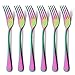 12 Piece Dinner Fork Set Rainbow Multicolor Stainless Steel Table Salad Dessert Fork Silverware Flatware Utensil Set Service for 12 Mirror Finish Dishwasher Safe