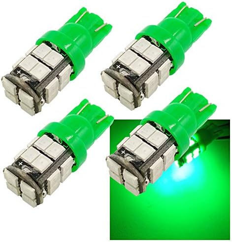 T10 LED Green Lights W5W 20-2835 SMD Wedge Car Bulb for License plate Dash board Reading Map Door Side Marker Lamp DC 12V(4pcs / Pack, Green)