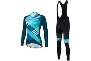 SUDU SUDO Women's Cycling Jersey Set Bike Shirt Long Sleeve Cycling Clothing Bicycle Bib Pants with Gel Padded