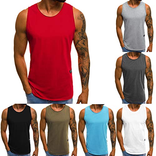 image for Mysky Fashion Men Summer Leisure Personality Pure Color Sleeveless Sli