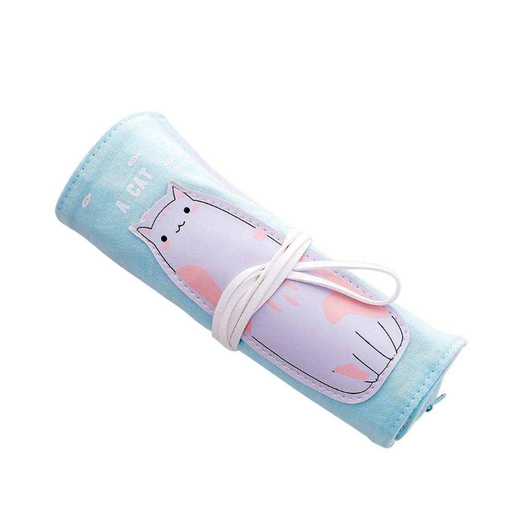 Ranvi Pencil Case, Creative Cartoon Animal, Student Foldable Canvas Curtain,Light Blue Kitten