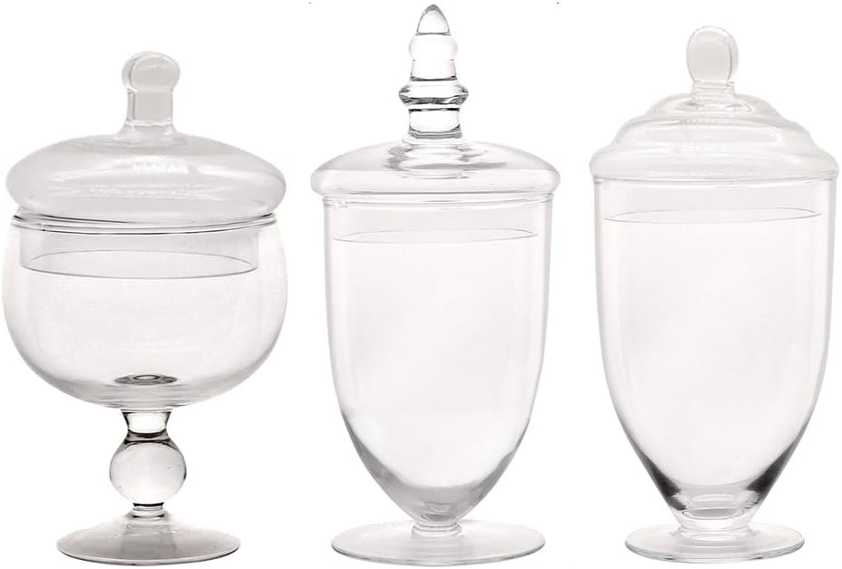 Set of 3 Clear Glass Apothecary Jars with Airtight Lid Candy Cookie Treat Buffet Nuts Container Decorative Wedding Party Home