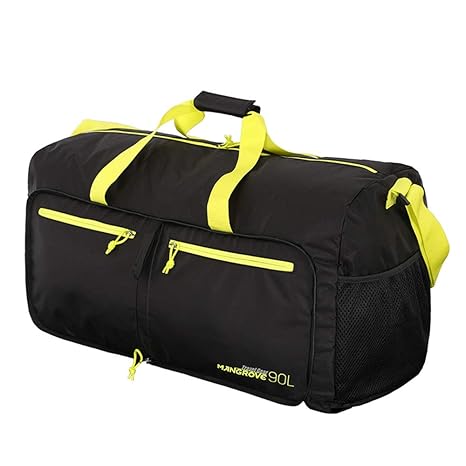 black and yellow duffle bag