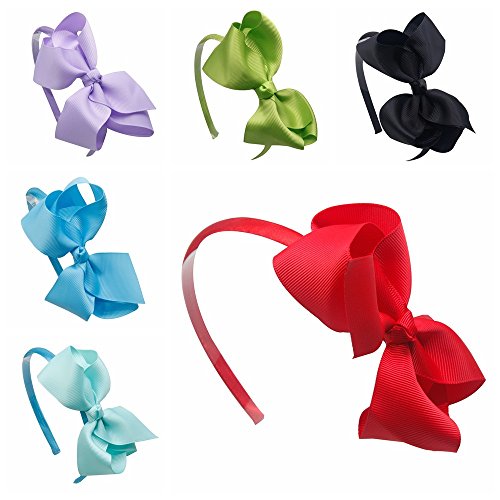 Tvoip 6Pcs Girls Boutique Grosgrain Ribbon Headband with Bows (Set6)
