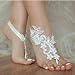 Ruolai Beach Crochet Barefoot Sandals Lace Anklets Bracelets Wedding Party Bangles (White)