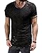 XARAZA Men's Short Sleeve Crew Neck Slim Fit Fitness T-shirt Tops with Ripped Holes (US-XL, Black)