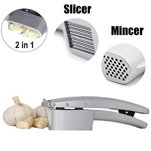 Denshine Garlic Press, Stainless Steel Garlic Slicer, Professional Ginger Mincer and Slicer, 2 in 1 Garlic Press Multifunction Garlic Press And Peeler Set