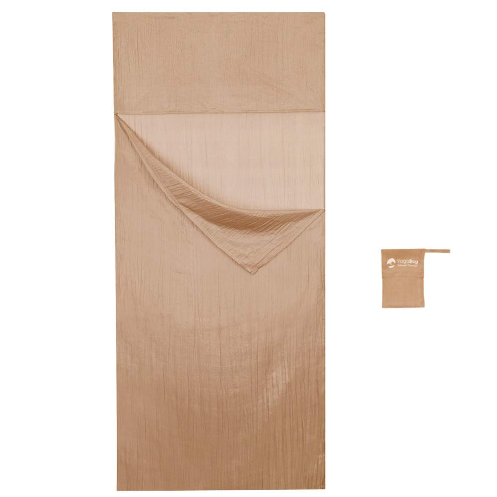 Vagabag- Luxury Silk Sleeping Bag Liner - 100% Natural Silk Travel Sheet - Anti Mosquito, Anti Bugs - Compact and Ultra lightweight (Cinnamon brown, XL 1 Pers. 33x87 in)