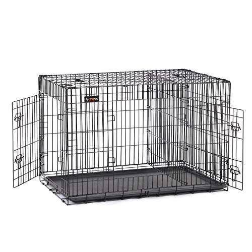 Feandrea PPD48BK Folding Dog Crate with 2 Doors, Separator, Removable Tray, 122 x 74.5 x 80.5 cm, XXL, Black