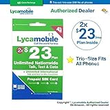 Lycamobile $23 plan preloaded sim card with 2 month service