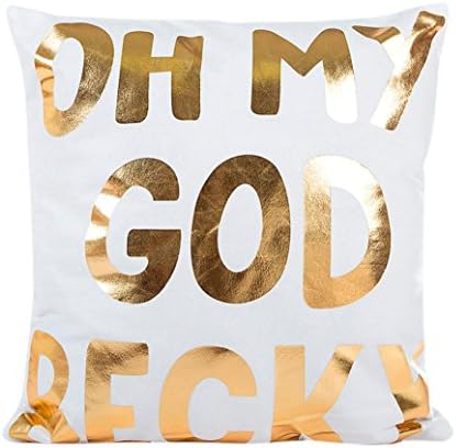 HLHN Gold Foil Printing Polyester Square Pillow Case Pillowslip Waist Throw Cushion Cover for Sofa Home Bedroom Office Coffee Shop Car Decor (Blue) (C)