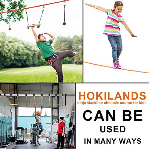 45 Foot Ninja Warrior Training Equipment For Kids Teens +Climbing Rope Ladder, 8 Hanging Ninja Obstacle Course Slackline Swing Monkey Bars, Playground Equipment For Backyard Outdoor Indoor & Carry Bag - Thumbnail 5