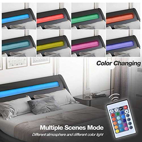 Amolife Upholstered Queen Bed Frame with Adjustable LED Lights Headboard/Deluxe Solid Modern