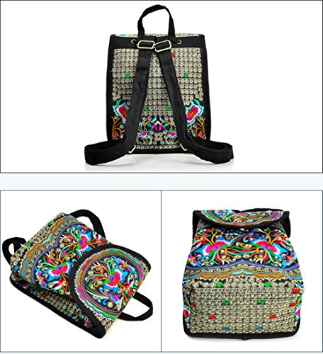 Goodhan Vintage Handmade Women Embroidery Ethnic Backpack Travel Handbag Shoulder Bag Mochila Purse Size S