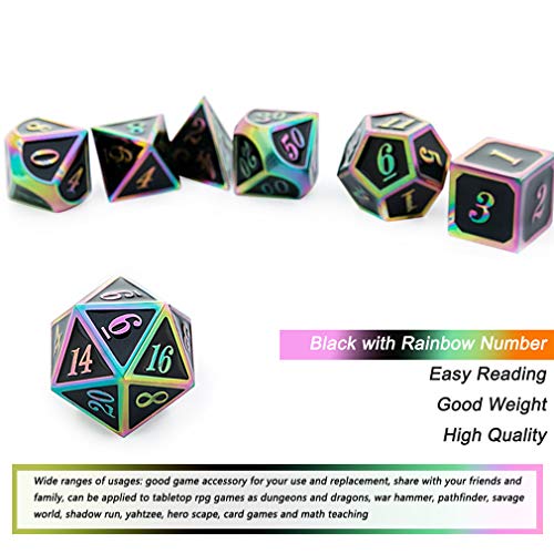 REDSUN D&D Metal Dice,RPG Dice Set,Polyhedral Solid Enamel Zinc Alloy ,New Font,for Role Playing Game Dungeons and Dragons (Rainbow Mirror Dragon dice 1)
